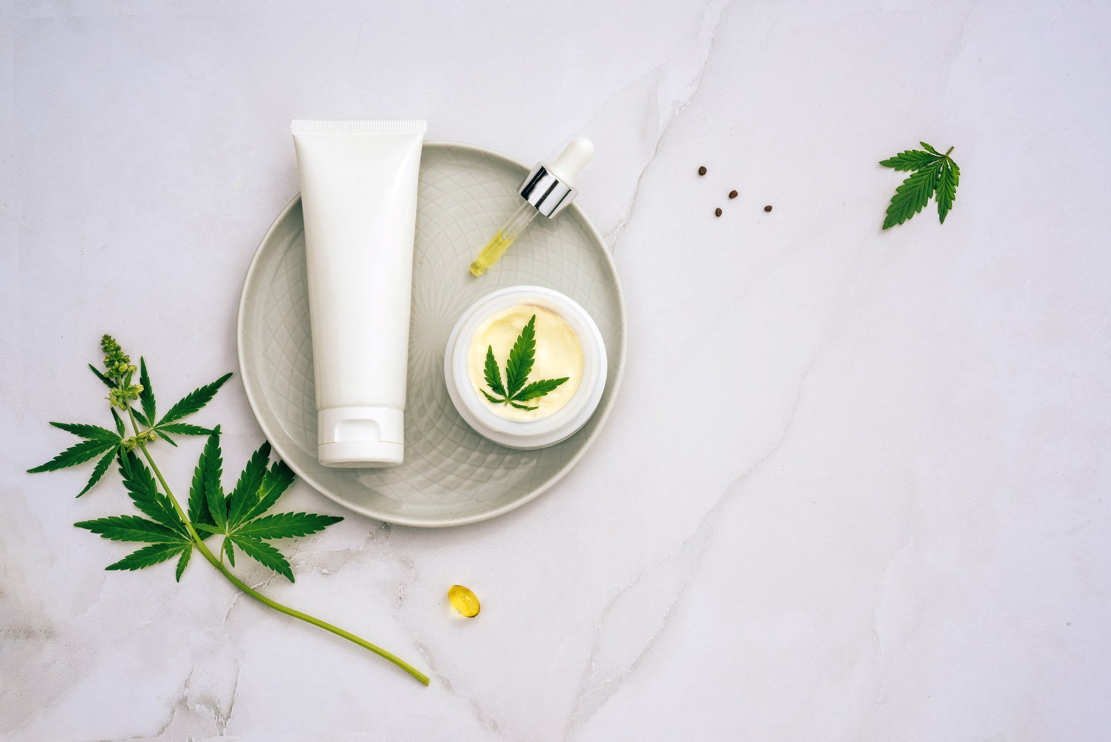 Skincare Products with CBD Oil Flat Lay