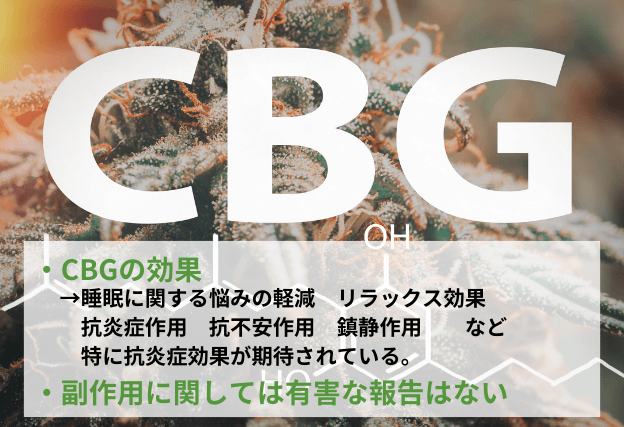 CBGオイルの効果としては、抗炎症作用や抗不安作用などが多く報告されており、副作用に関しては有害な報告はありません。