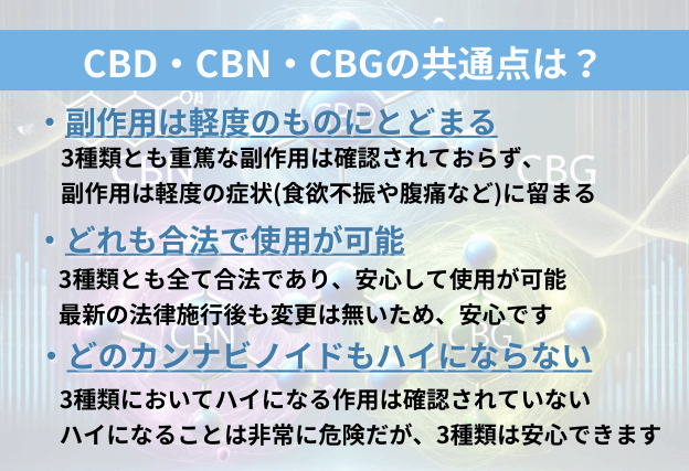 CBD・CBN・CBGの3つの共通点について解説